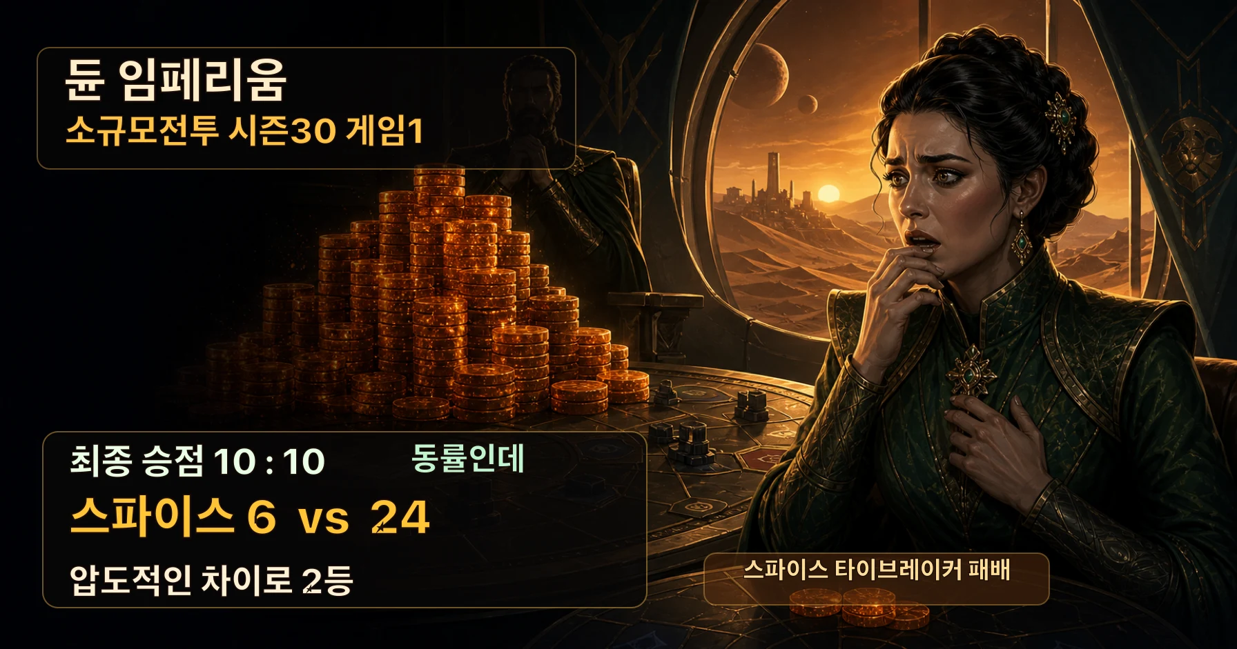 듄 임페리움 디지털판 시즌 30 게임 1의 스파이스 타이브레이커 패배를 표현한 썸네일